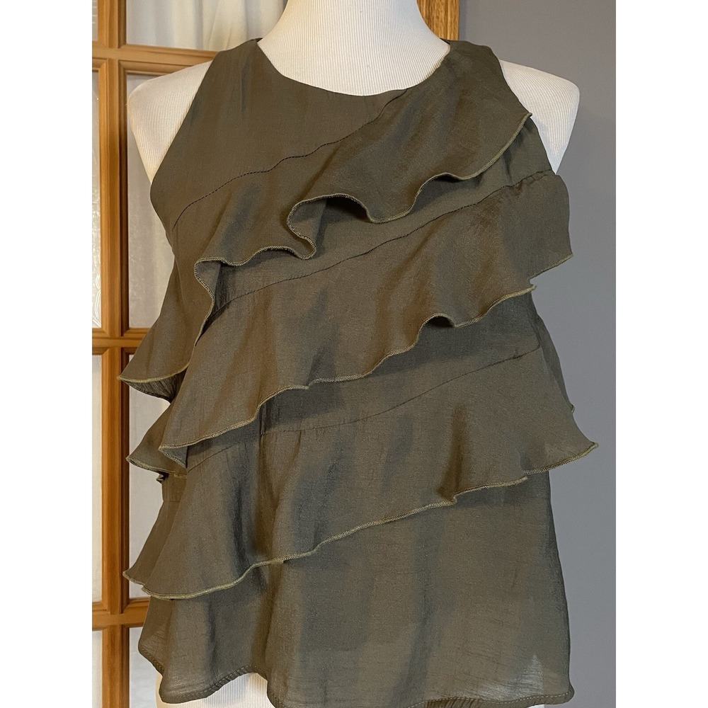 Serge Layered Tank Blouse Womens S Olive Green Sleeveless City Classic Clubwear